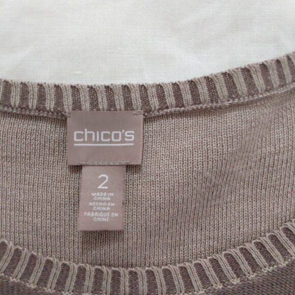 Chico's Scoop-Neck Two-Tone Pullover Sweater Sz L/12 - Picture 4 of 5